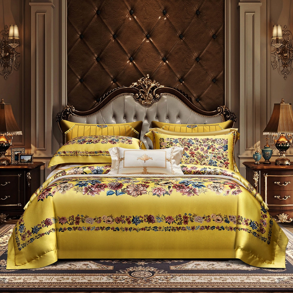 91家纺网 家纺一手货源 找家纺 至爱今生 2026新款数码印花长绒棉四件套-卡洛斯 卡洛斯-黄