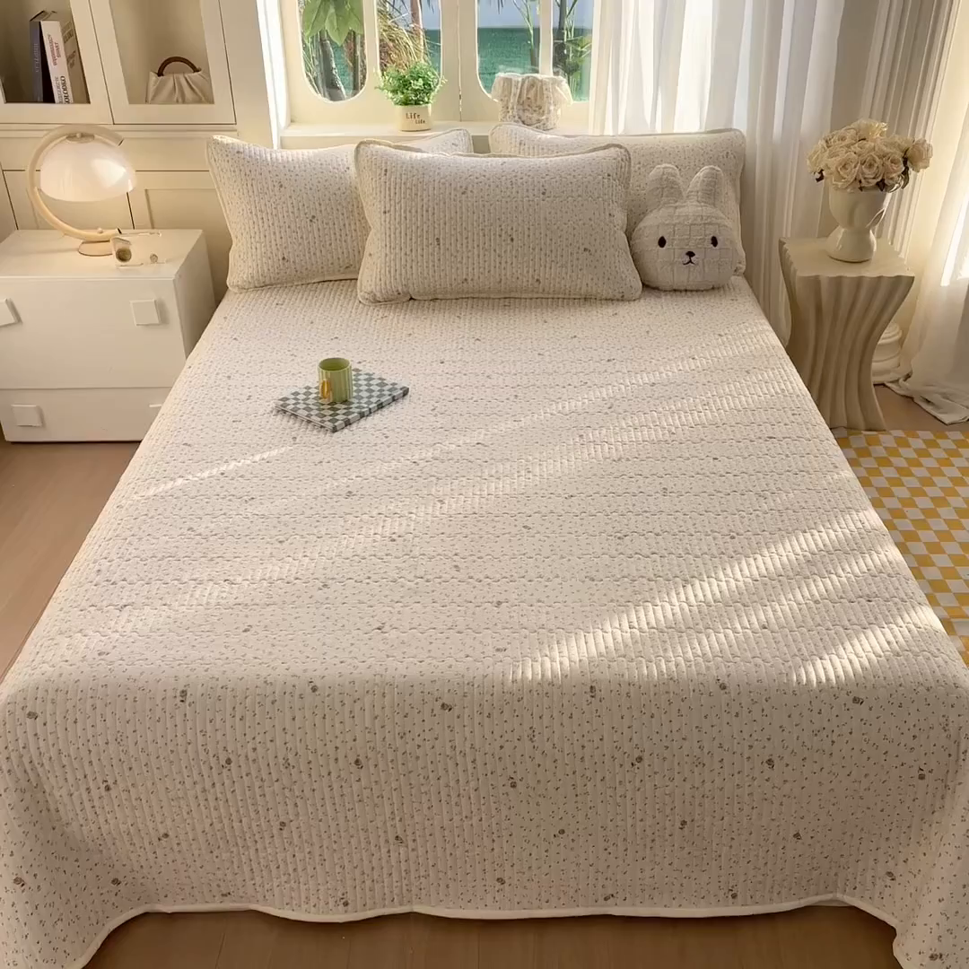 91家纺网 家纺一手货源 找家纺 慕澄家纺 2026新款小清新印花水洗棉床盖夏被四件套 小玫瑰