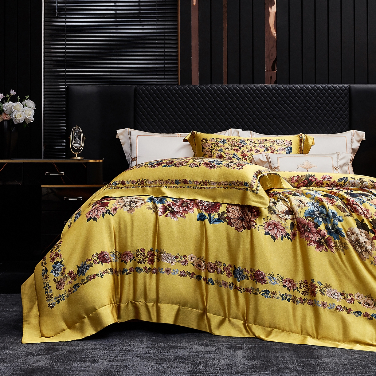 91家纺网 家纺一手货源 找家纺 至爱今生 2026新款数码印花长绒棉四件套-卡洛斯 卡洛斯-黄