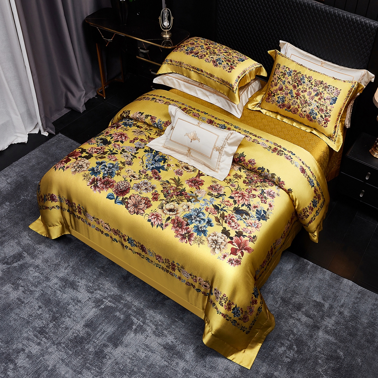 91家纺网 家纺一手货源 找家纺 至爱今生 2026新款数码印花长绒棉四件套-卡洛斯 卡洛斯-黄