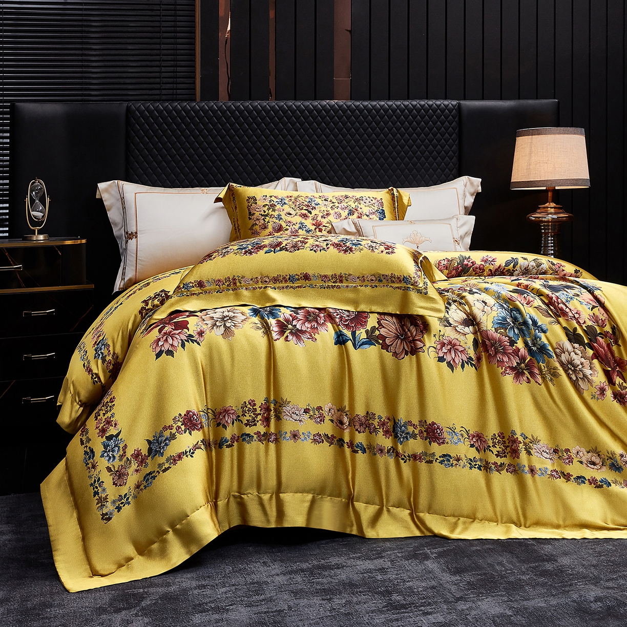 91家纺网 家纺一手货源 找家纺 至爱今生 2026新款数码印花长绒棉四件套-卡洛斯 卡洛斯-黄