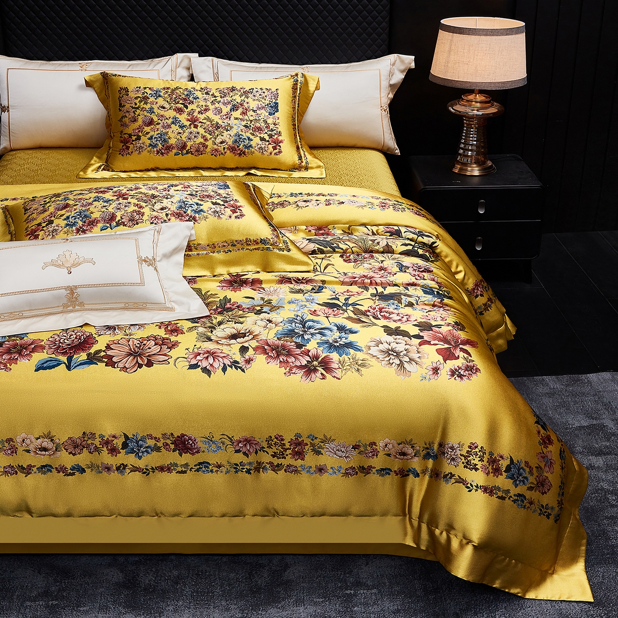 91家纺网 家纺一手货源 找家纺 至爱今生 2026新款数码印花长绒棉四件套-卡洛斯 卡洛斯-黄