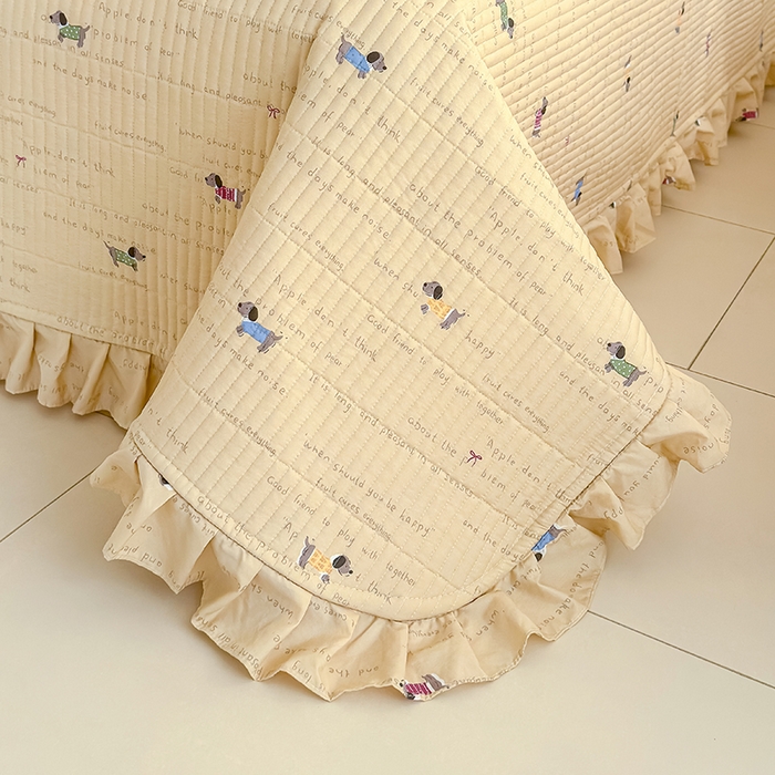 91家纺网 家纺一手货源 找家纺 归属 2026春夏新款古法仿棉单床盖床盖三件套 狗狗家族