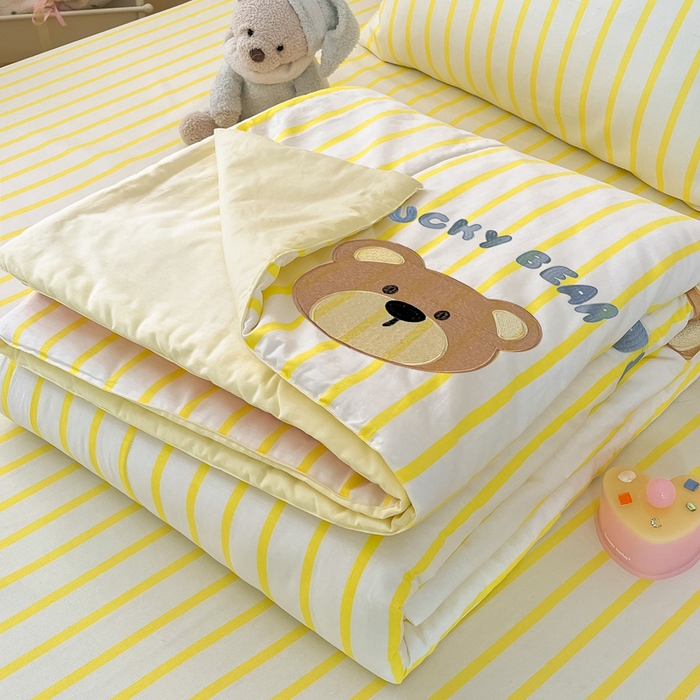 雅居纺家纺 2026新款全棉绣花夏被夏凉被空调被可配同款老粗布四件套 夏被-幸运熊