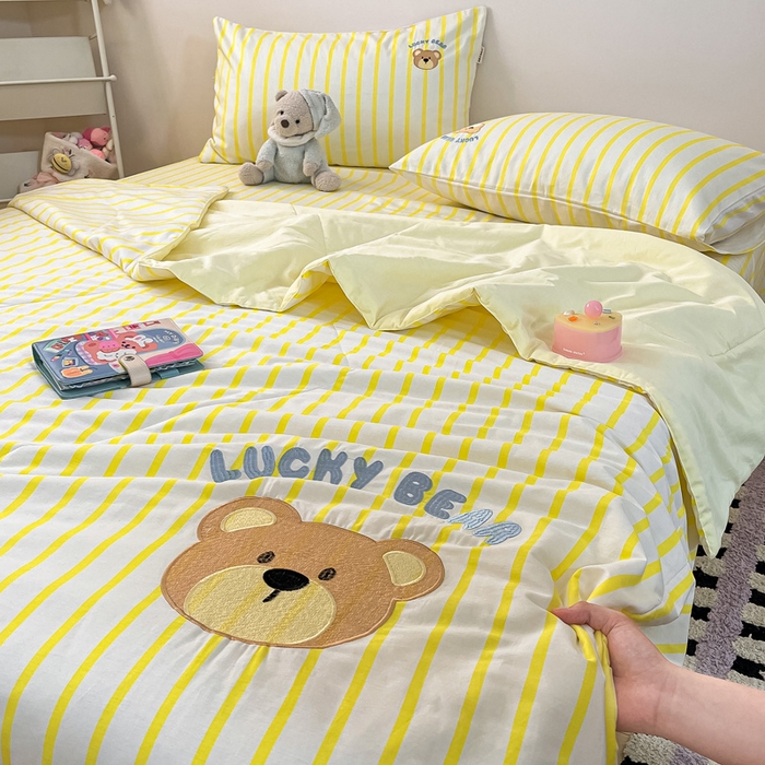 91家纺网 家纺一手货源 找家纺 雅居纺家纺 2026新款全棉绣花夏被夏凉被空调被可配同款老粗布四件套 夏被-幸运熊