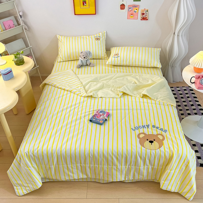 91家纺网 家纺一手货源 找家纺 雅居纺家纺 2026新款全棉绣花夏被夏凉被空调被可配同款老粗布四件套 夏被-幸运熊