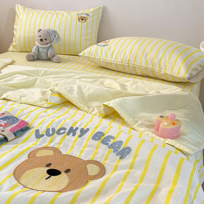 91家纺网 家纺一手货源 找家纺 雅居纺家纺 2026新款全棉绣花夏被夏凉被空调被可配同款老粗布四件套 夏被-幸运熊