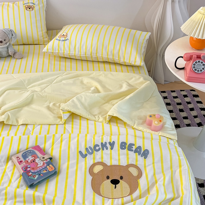 91家纺网 家纺一手货源 找家纺 雅居纺家纺 2026新款全棉绣花夏被夏凉被空调被可配同款老粗布四件套 夏被-幸运熊