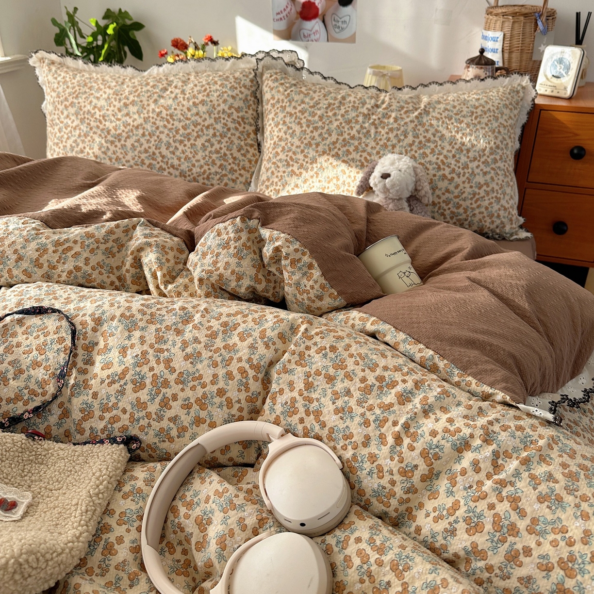 91家纺网 家纺一手货源 找家纺 顾里家纺 2026新款法式复古花边三层纱四件套（会员-2元） 焦糖郎姆