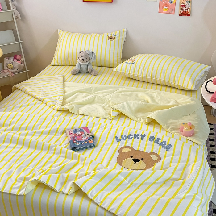 91家纺网 家纺一手货源 找家纺 雅居纺家纺 2026新款全棉绣花夏被夏凉被空调被可配同款老粗布四件套 夏被-幸运熊