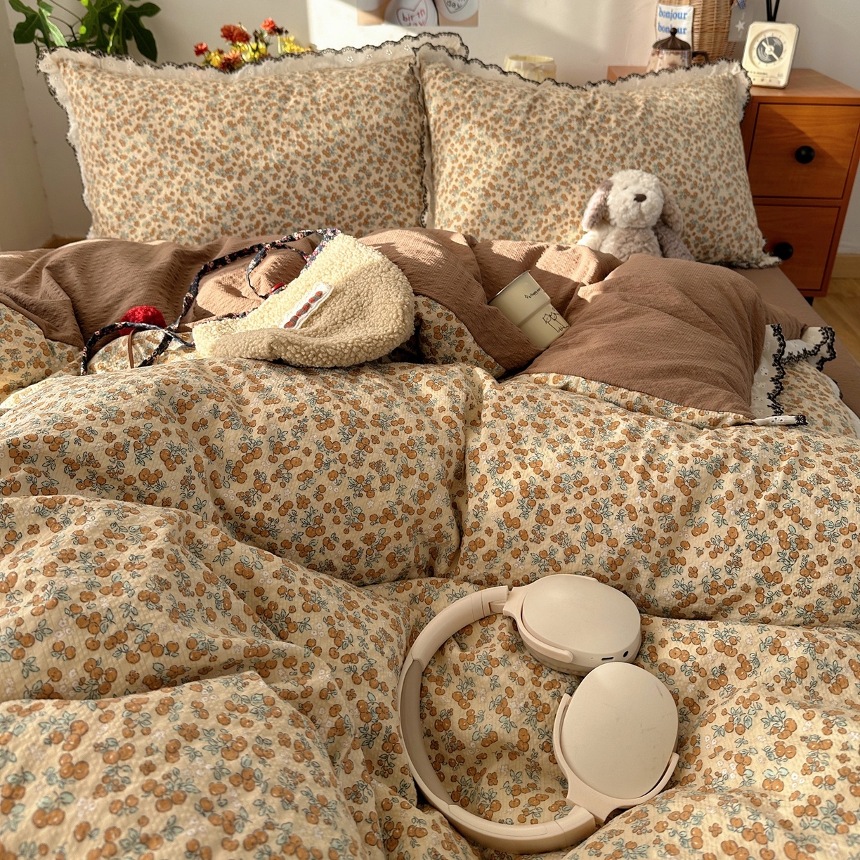 91家纺网 家纺一手货源 找家纺 顾里家纺 2026新款法式复古花边三层纱四件套（会员-2元） 焦糖郎姆