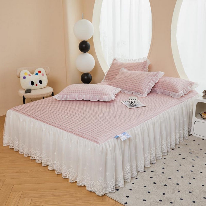 91家纺网 家纺一手货源 找家纺 （总）怡源梦 2026新款A类PE高分子凉感软席提花冰豆豆床裙席子凉席-千鸟格