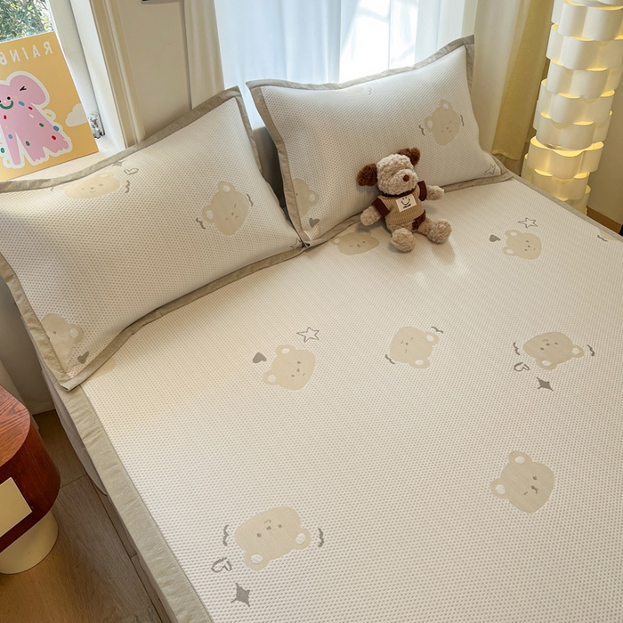 91家纺网 家纺一手货源 找家纺 雅居纺家纺 2026新款A类加厚三明治底提花小清新凉感席床单款凉席席子 星星小熊