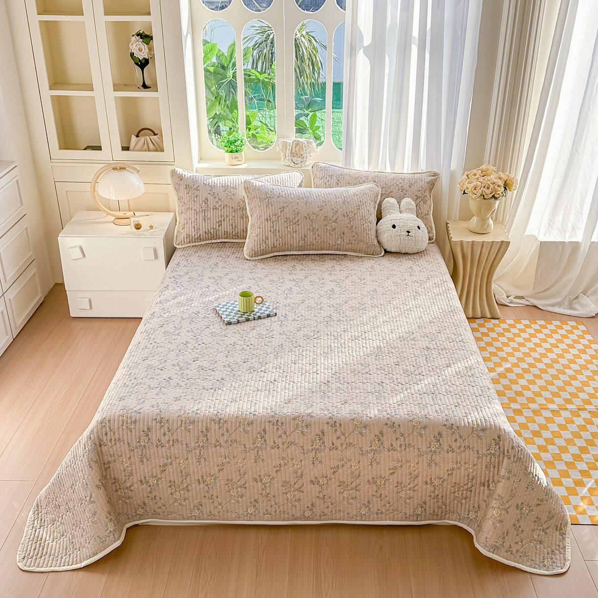 91家纺网 家纺一手货源 找家纺 慕澄家纺 2026新款小清新印花水洗棉床盖夏被四件套 敦煌