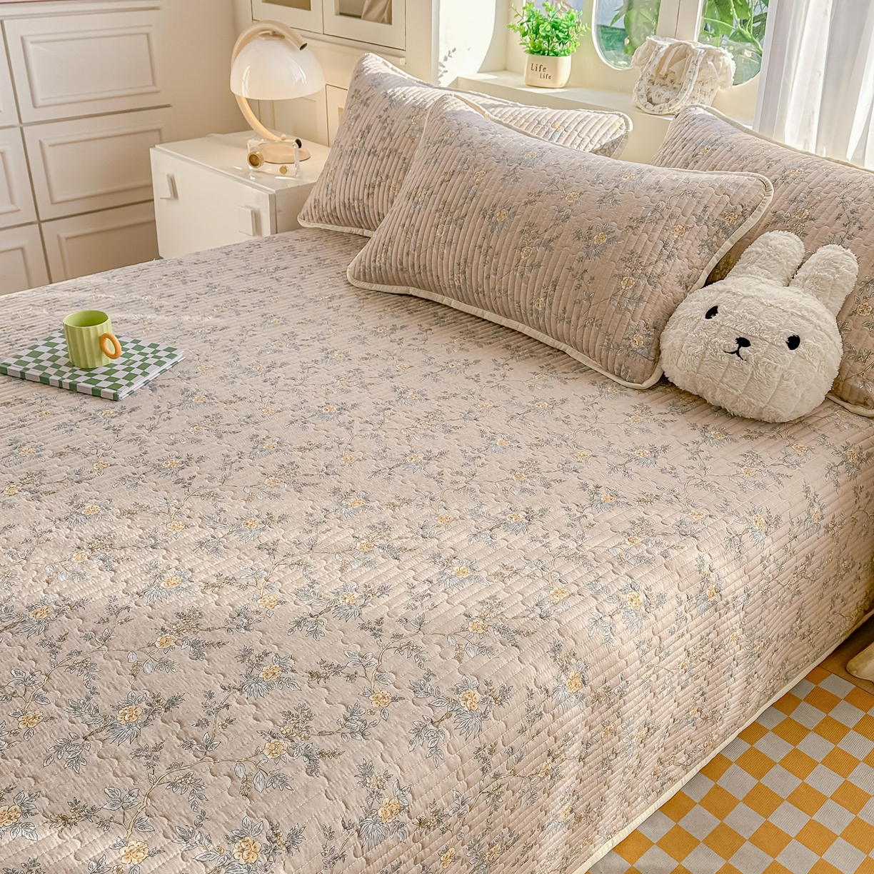 91家纺网 家纺一手货源 找家纺 慕澄家纺 2026新款小清新印花水洗棉床盖夏被四件套 敦煌