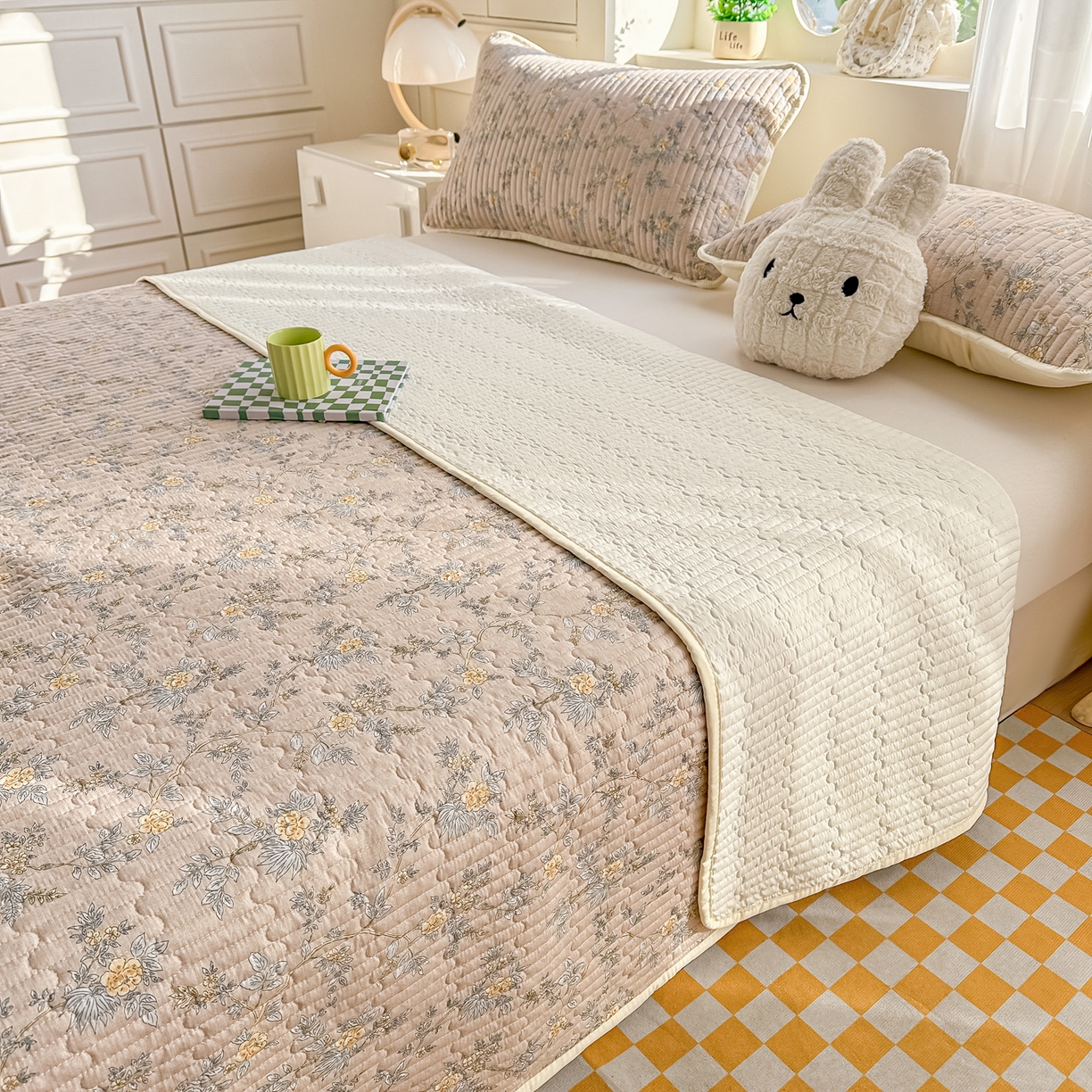 91家纺网 家纺一手货源 找家纺 慕澄家纺 2026新款小清新印花水洗棉床盖夏被四件套 敦煌