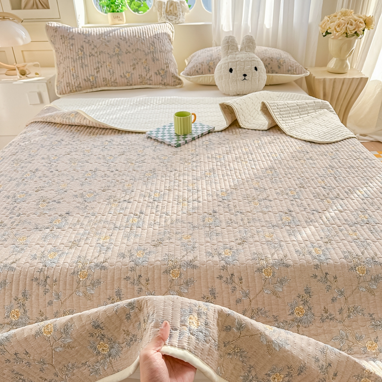 91家纺网 家纺一手货源 找家纺 慕澄家纺 2026新款小清新印花水洗棉床盖夏被四件套 敦煌