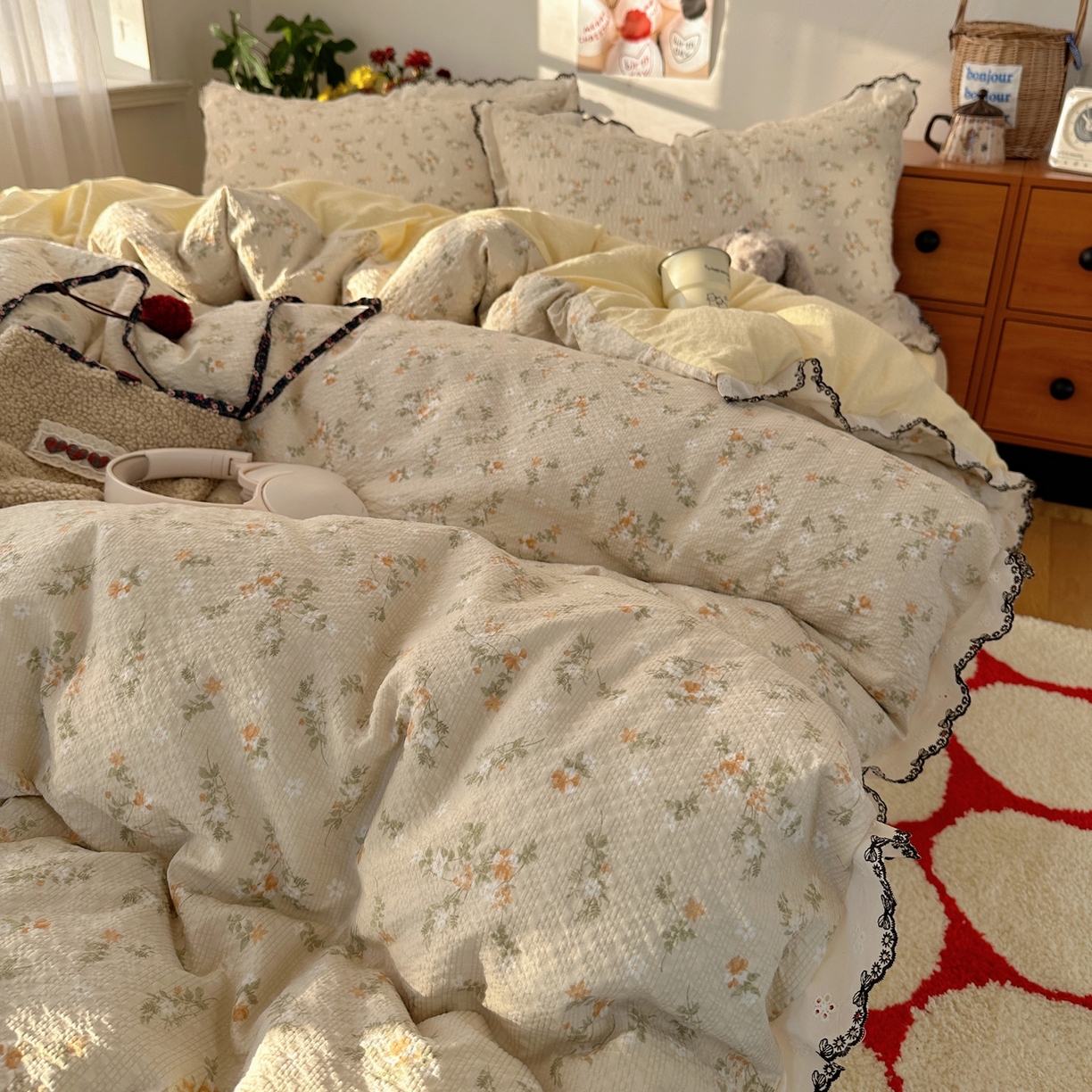 91家纺网 家纺一手货源 找家纺 顾里家纺 2026新款法式复古花边三层纱四件套（会员-2元） 梨花小园