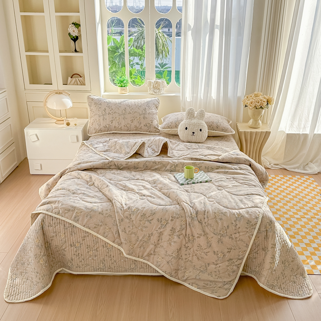 91家纺网 家纺一手货源 找家纺 慕澄家纺 2026新款小清新印花水洗棉床盖夏被四件套 敦煌