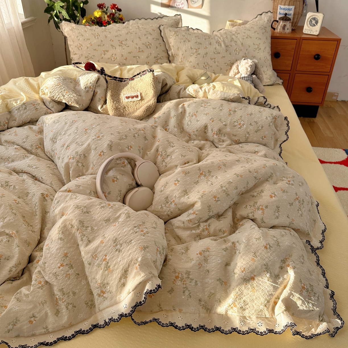 91家纺网 家纺一手货源 找家纺 顾里家纺 2026新款法式复古花边三层纱四件套（会员-2元） 梨花小园