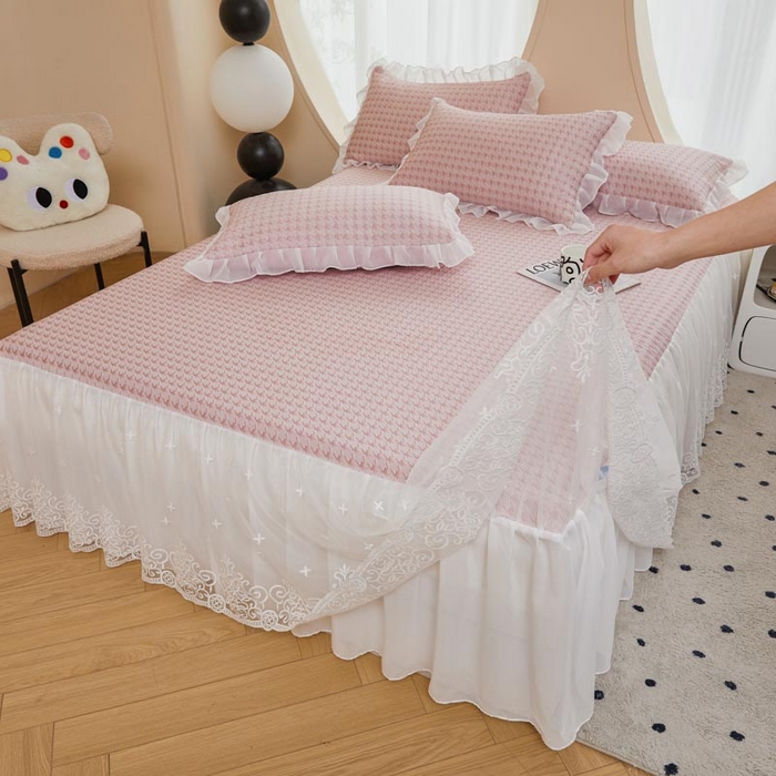 91家纺网 家纺一手货源 找家纺 怡源梦 2026新款A类PE高分子凉感软席提花冰豆豆床裙席子凉席-千鸟格 千鸟格-粉色