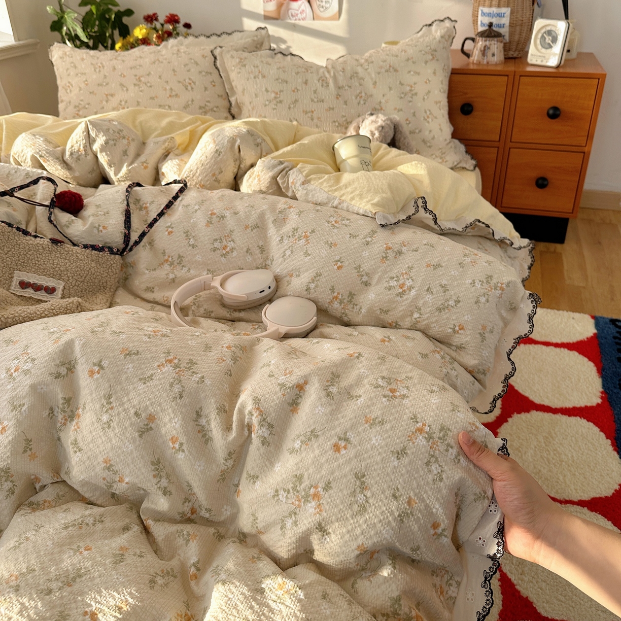 91家纺网 家纺一手货源 找家纺 顾里家纺 2026新款法式复古花边三层纱四件套（会员-2元） 梨花小园