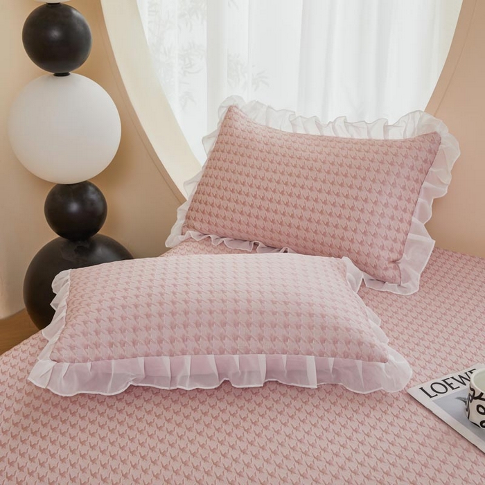 91家纺网 家纺一手货源 找家纺 怡源梦 2026新款A类PE高分子凉感软席提花冰豆豆床裙席子凉席-千鸟格 千鸟格-粉色