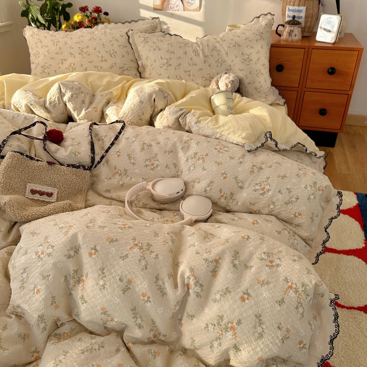 91家纺网 家纺一手货源 找家纺 顾里家纺 2026新款法式复古花边三层纱四件套（会员-2元） 梨花小园