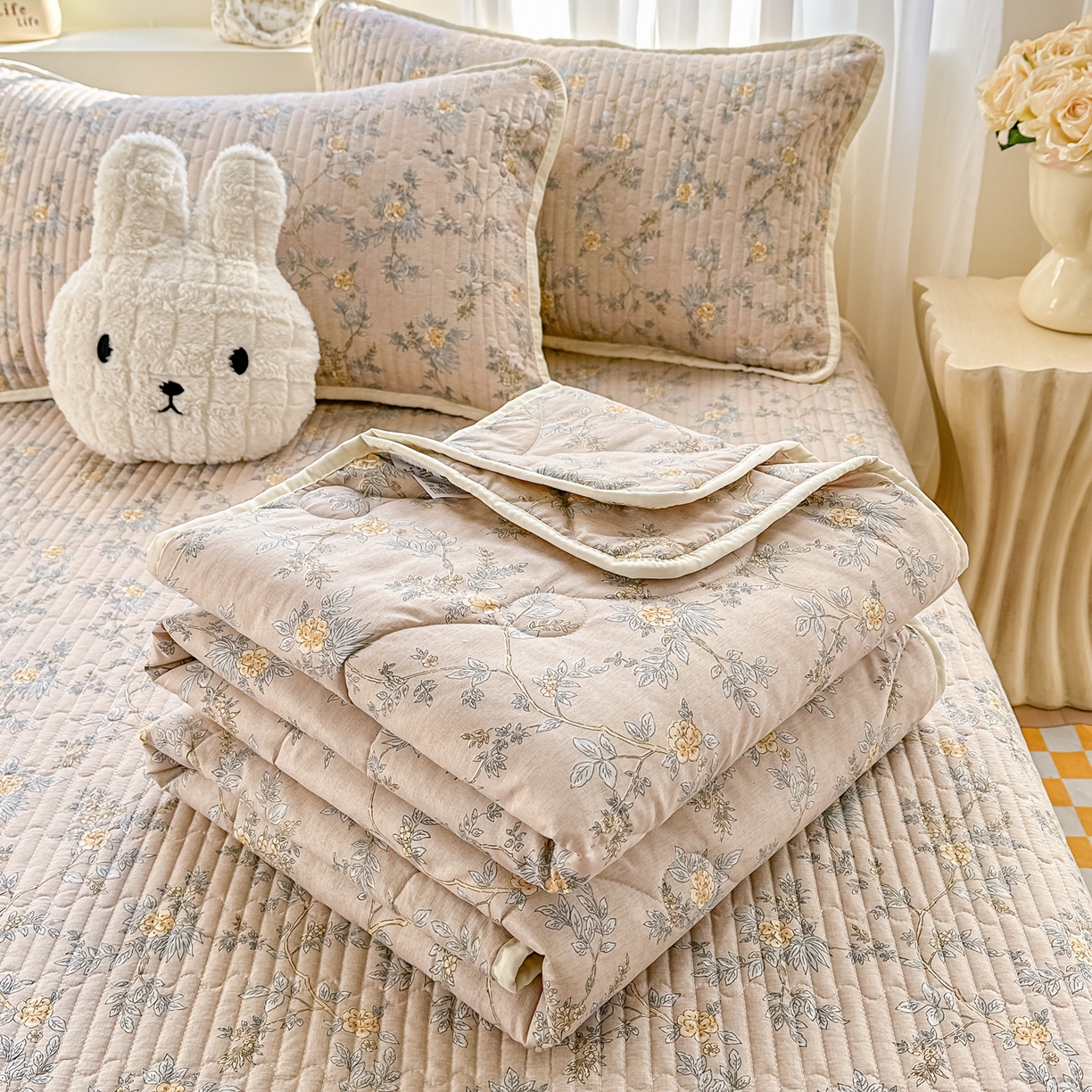 91家纺网 家纺一手货源 找家纺 慕澄家纺 2026新款小清新印花水洗棉床盖夏被四件套 敦煌