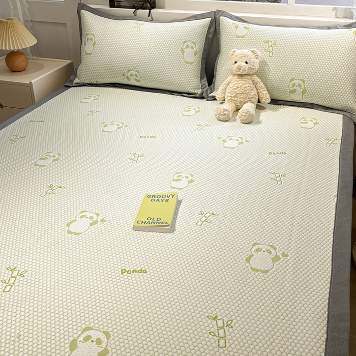 91家纺网 家纺一手货源 找家纺 雅居纺家纺 2026新款A类加厚三明治底提花小清新凉感席床单款凉席席子 熊猫竹子