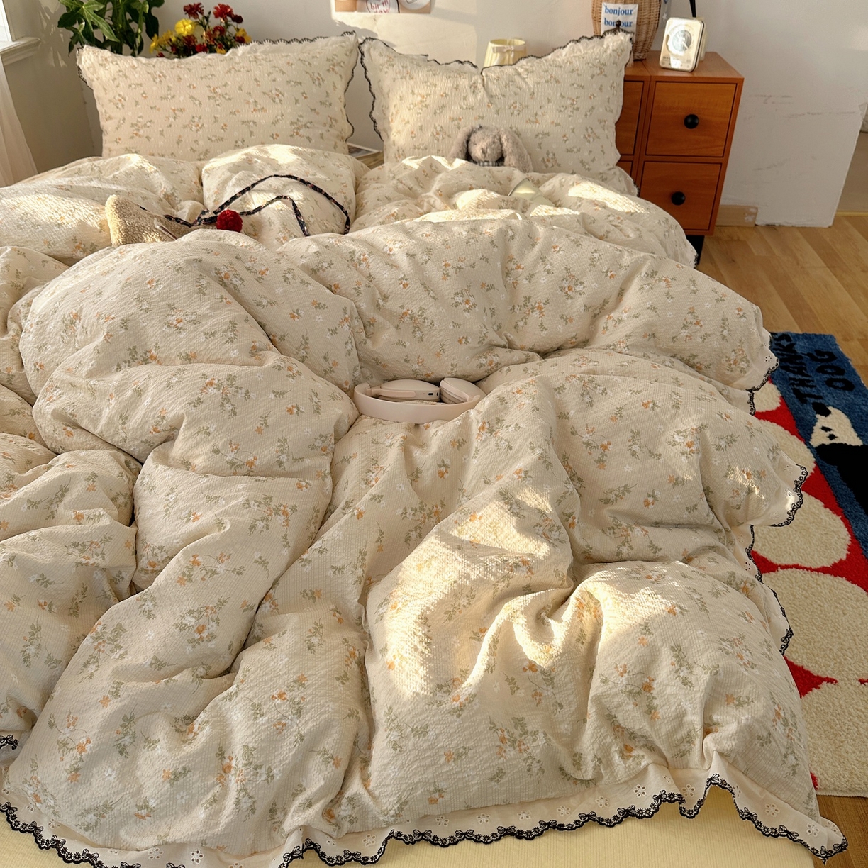 91家纺网 家纺一手货源 找家纺 顾里家纺 2026新款法式复古花边三层纱四件套（会员-2元） 梨花小园