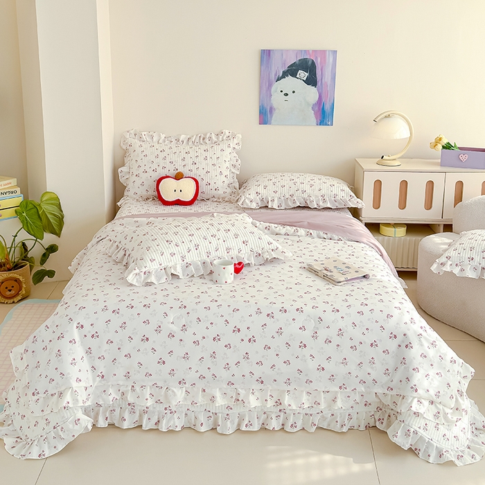 91家纺网 家纺一手货源 找家纺 归属 2026春夏新款古法仿棉单床盖床盖三件套 花开半夏