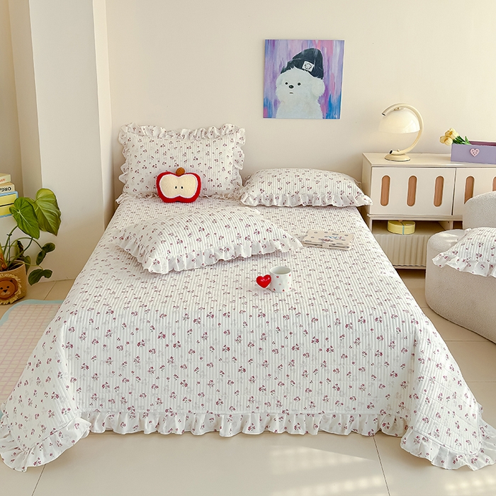 91家纺网 家纺一手货源 找家纺 归属 2026春夏新款古法仿棉单床盖床盖三件套 花开半夏