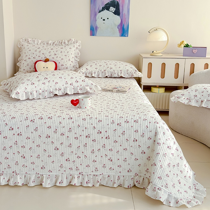 91家纺网 家纺一手货源 找家纺 归属 2026春夏新款古法仿棉单床盖床盖三件套 花开半夏