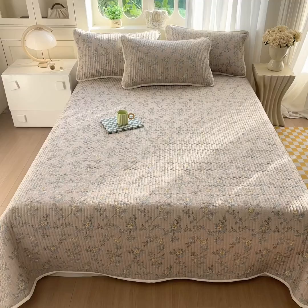 91家纺网 家纺一手货源 找家纺 慕澄家纺 2026新款小清新印花水洗棉床盖夏被四件套 敦煌