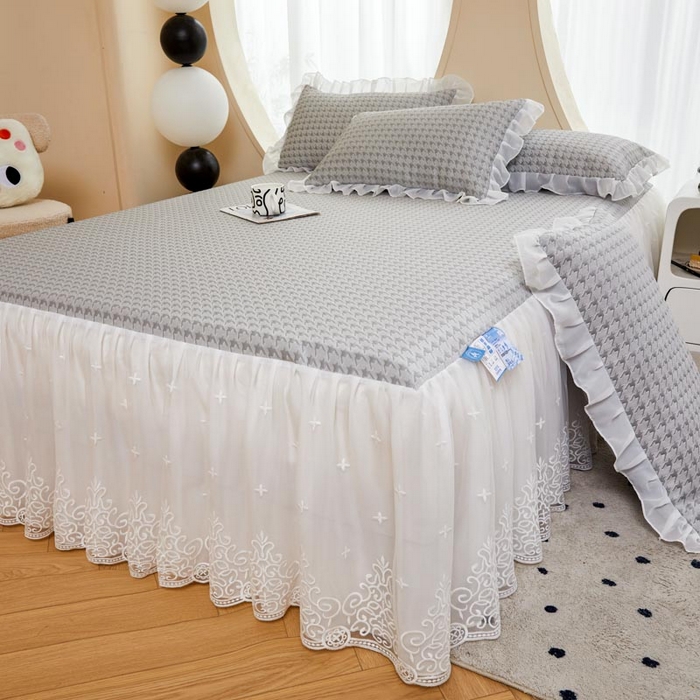 怡源梦 2026新款A类PE高分子凉感软席提花冰豆豆床裙席子凉席-千鸟格 千鸟格-灰色