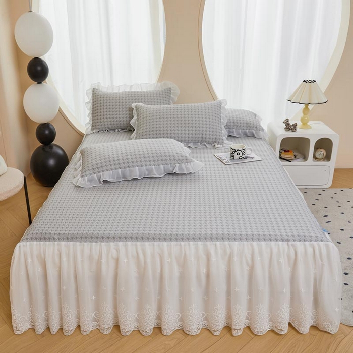 91家纺网 家纺一手货源 找家纺 怡源梦 2026新款A类PE高分子凉感软席提花冰豆豆床裙席子凉席-千鸟格 千鸟格-灰色