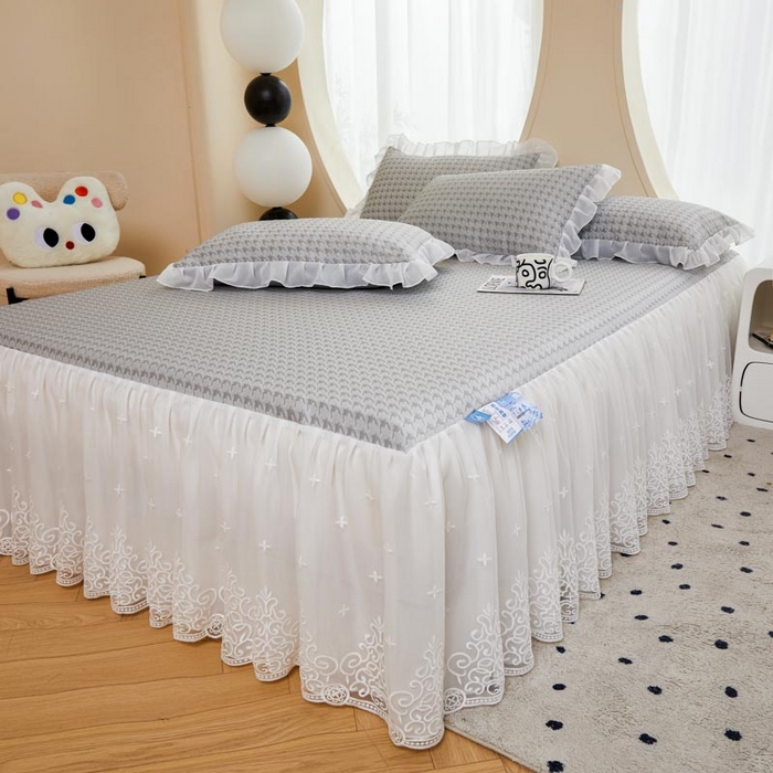 91家纺网 家纺一手货源 找家纺 怡源梦 2026新款A类PE高分子凉感软席提花冰豆豆床裙席子凉席-千鸟格 千鸟格-灰色