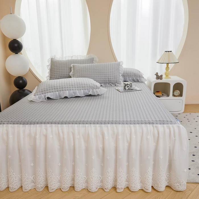 91家纺网 家纺一手货源 找家纺 怡源梦 2026新款A类PE高分子凉感软席提花冰豆豆床裙席子凉席-千鸟格 千鸟格-灰色