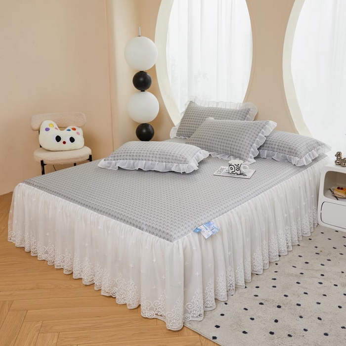 91家纺网 家纺一手货源 找家纺 怡源梦 2026新款A类PE高分子凉感软席提花冰豆豆床裙席子凉席-千鸟格 千鸟格-灰色