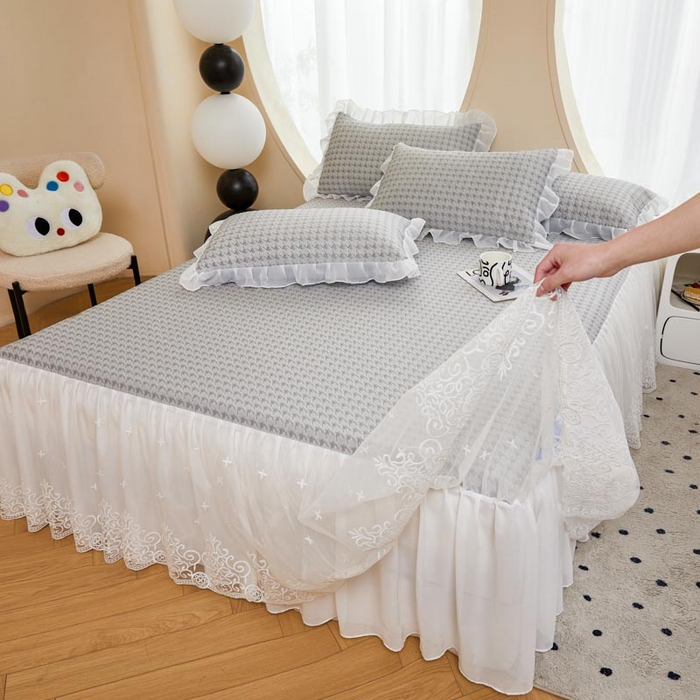 91家纺网 家纺一手货源 找家纺 怡源梦 2026新款A类PE高分子凉感软席提花冰豆豆床裙席子凉席-千鸟格 千鸟格-灰色