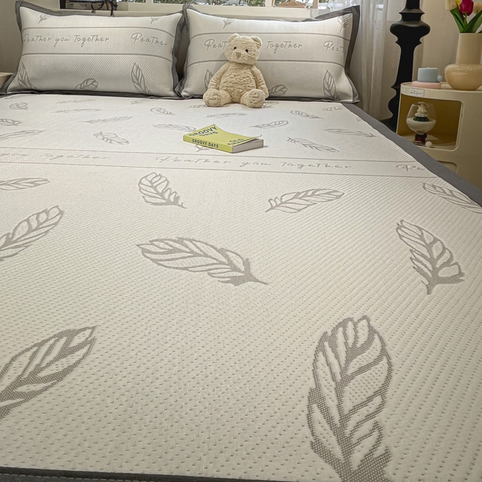 91家纺网 家纺一手货源 找家纺 雅居纺家纺 2026新款A类加厚三明治底提花小清新凉感席床单款凉席席子 叶子