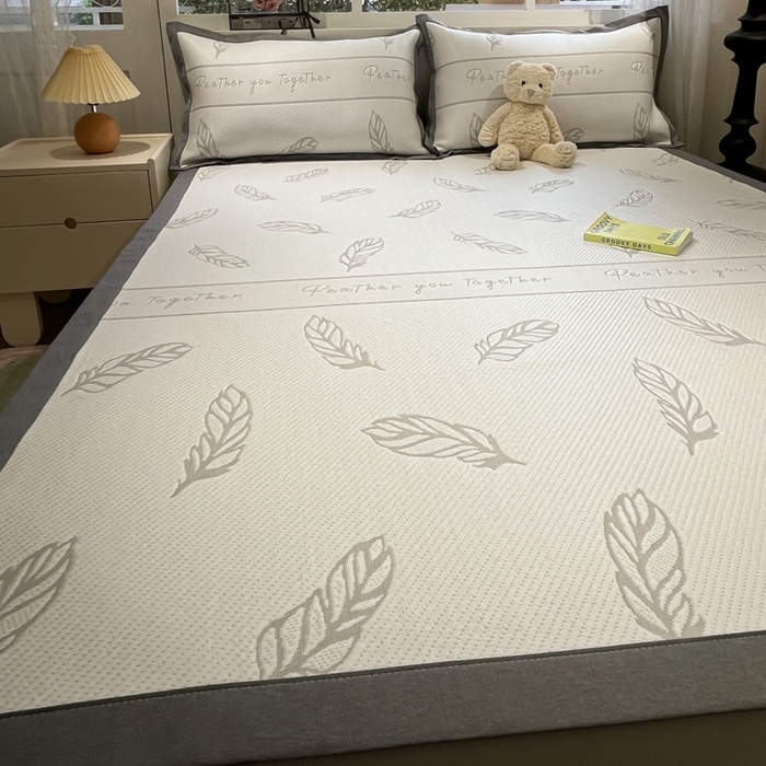 91家纺网 家纺一手货源 找家纺 雅居纺家纺 2026新款A类加厚三明治底提花小清新凉感席床单款凉席席子 叶子