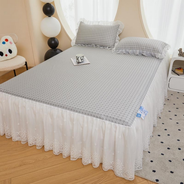 91家纺网 家纺一手货源 找家纺 怡源梦 2026新款A类PE高分子凉感软席提花冰豆豆床裙席子凉席-千鸟格 千鸟格-灰色