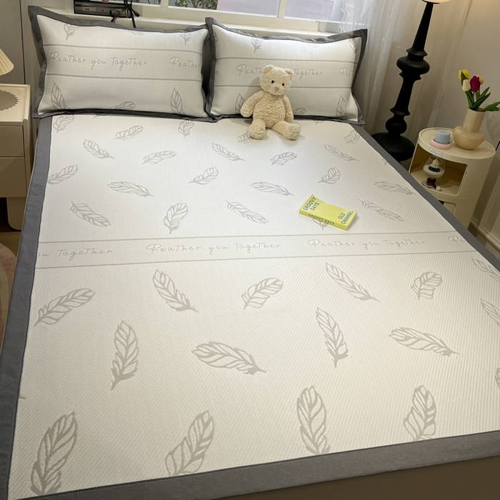 91家纺网 家纺一手货源 找家纺 雅居纺家纺 2026新款A类加厚三明治底提花小清新凉感席床单款凉席席子 叶子