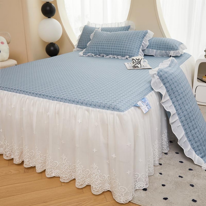 怡源梦 2026新款A类PE高分子凉感软席提花冰豆豆床裙席子凉席-千鸟格 千鸟格-兰色