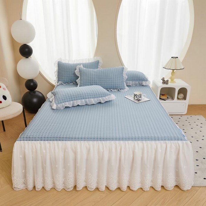 91家纺网 家纺一手货源 找家纺 怡源梦 2026新款A类PE高分子凉感软席提花冰豆豆床裙席子凉席-千鸟格 千鸟格-兰色