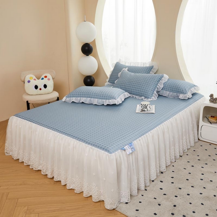 91家纺网 家纺一手货源 找家纺 怡源梦 2026新款A类PE高分子凉感软席提花冰豆豆床裙席子凉席-千鸟格 千鸟格-兰色