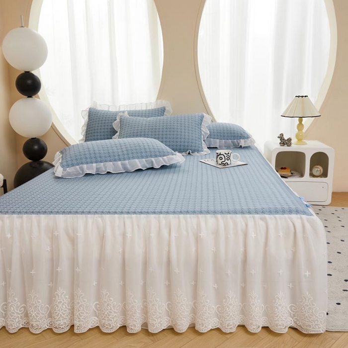 91家纺网 家纺一手货源 找家纺 怡源梦 2026新款A类PE高分子凉感软席提花冰豆豆床裙席子凉席-千鸟格 千鸟格-兰色