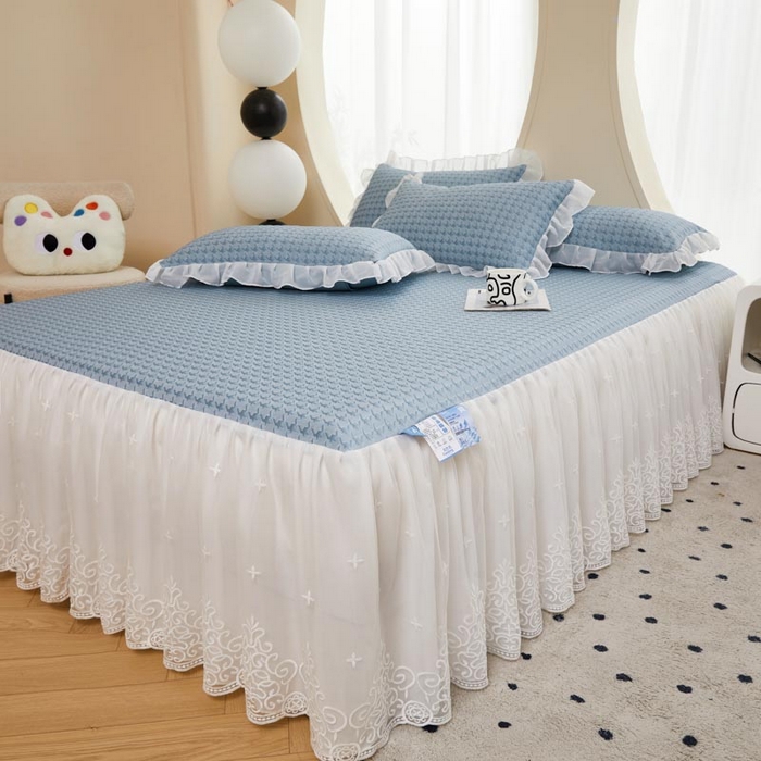 91家纺网 家纺一手货源 找家纺 怡源梦 2026新款A类PE高分子凉感软席提花冰豆豆床裙席子凉席-千鸟格 千鸟格-兰色